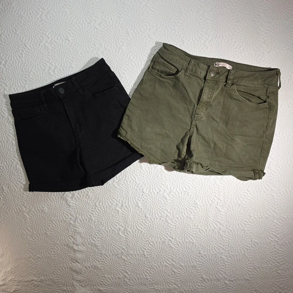 SO Goods For Life‎ Womens High Rise Midi Shorts Bundle Black Olive Green Size 11